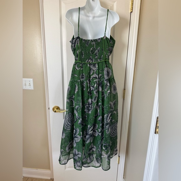 Large Anthropologie Penny Green Floral V-neck Midi Dress - Picture 8 of 10